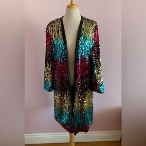 Multicolor Sequin Open-Front Party Jacket